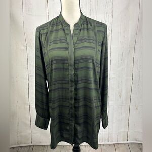 Ann Taylor Chic Green Striped Tunic Blouse with Hidden Button Placket